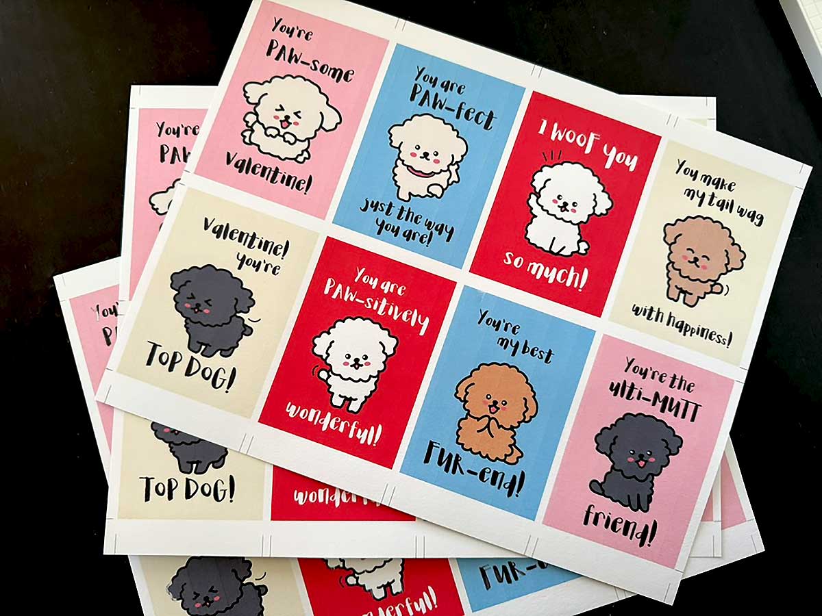 Dog-Themed Printable Valentine Affirmation Cards for Kids and School