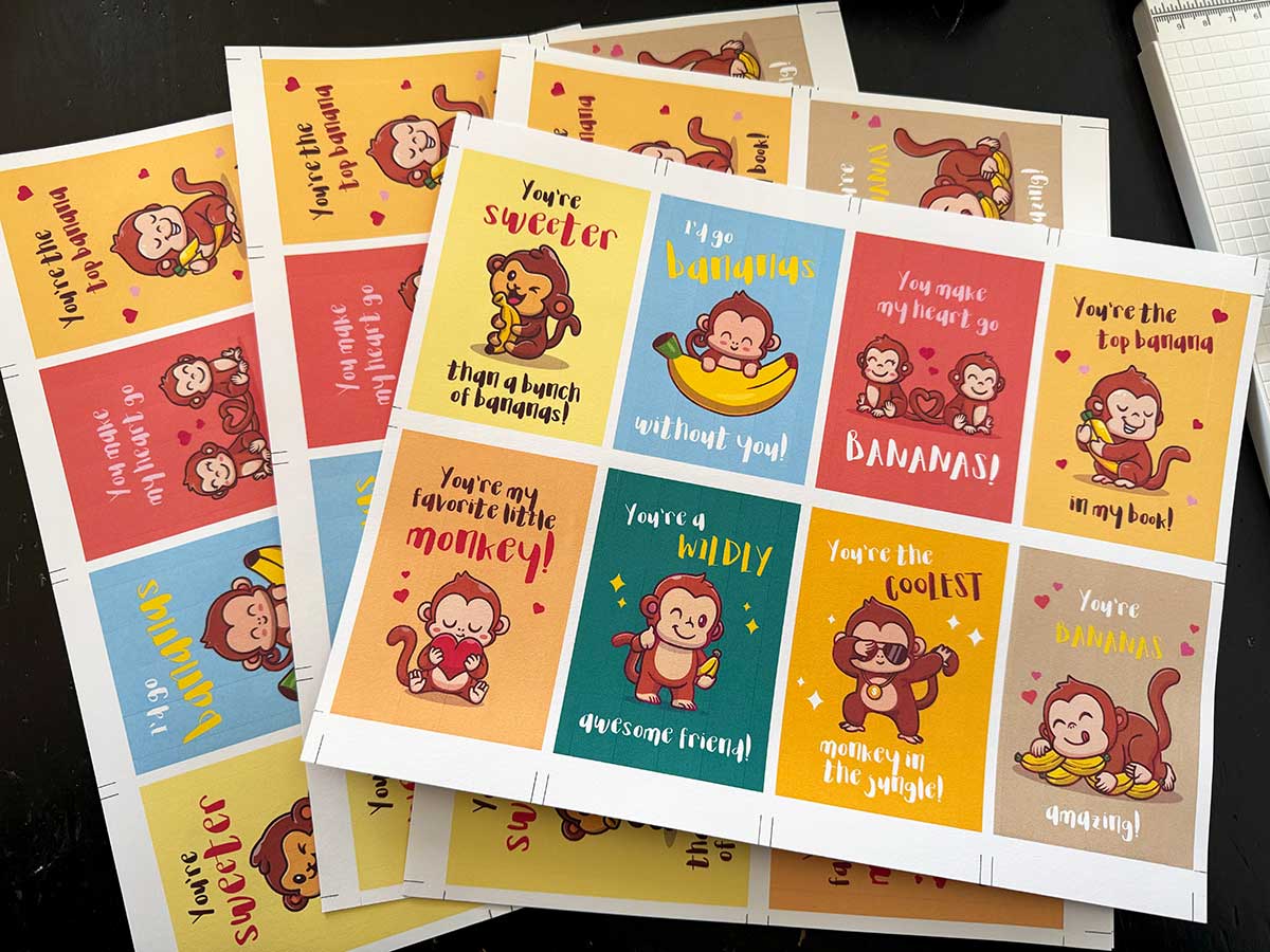 Monkey-Themed Printable Valentine Affirmation Cards for Kids and School