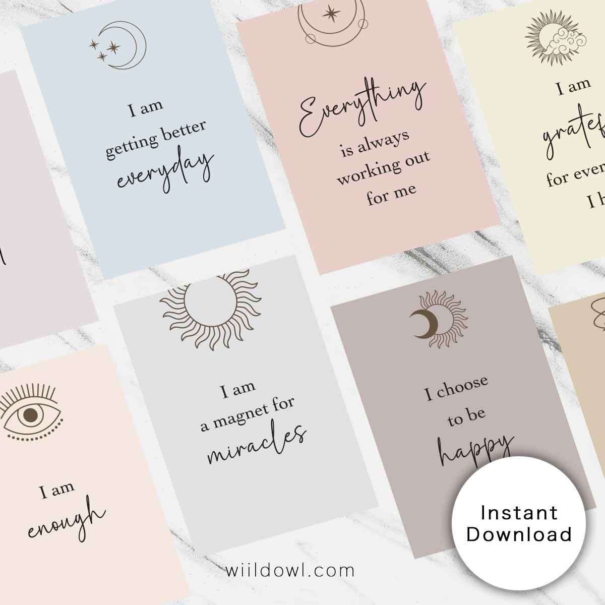 Printable Positive Affirmation Cards 48 Cards for Self Improvement, Mind Rewiring, Help Manifestations