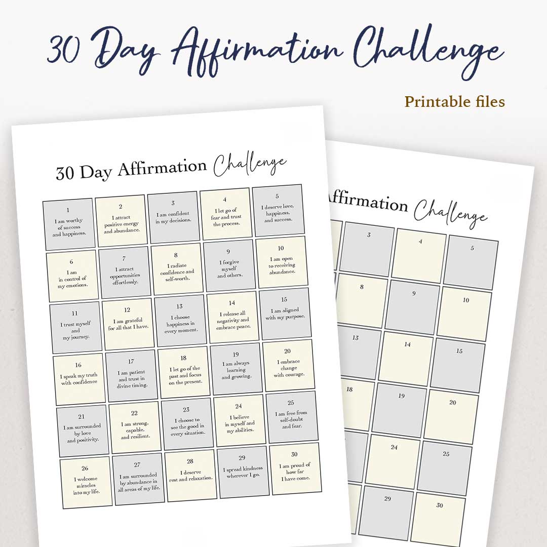 [Printable] 30 Day Affirmation Challenge: Journal and Activities, Gratitude worksheet, Daily Exercise and more