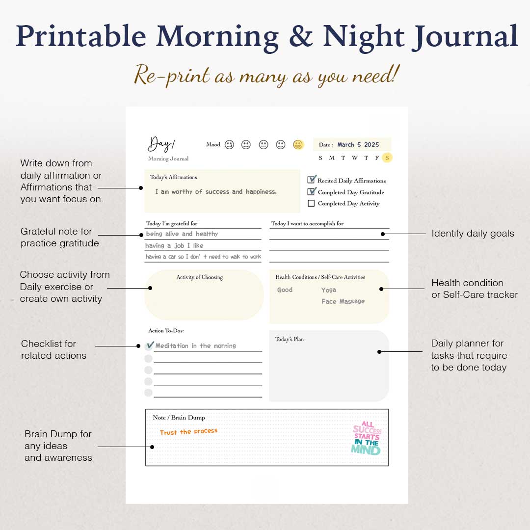 [Printable] 30 Day Affirmation Challenge: Journal and Activities, Gratitude worksheet, Daily Exercise and more