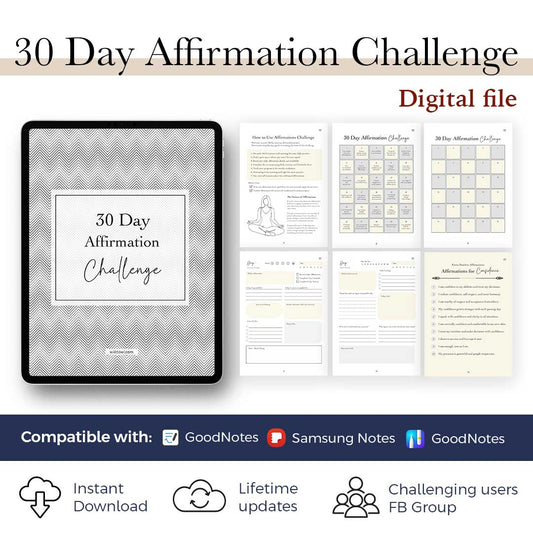 [Digital] 30 Day Affirmation Challenge: Journal and Activities, Gratitude worksheet, Daily Exercise and more